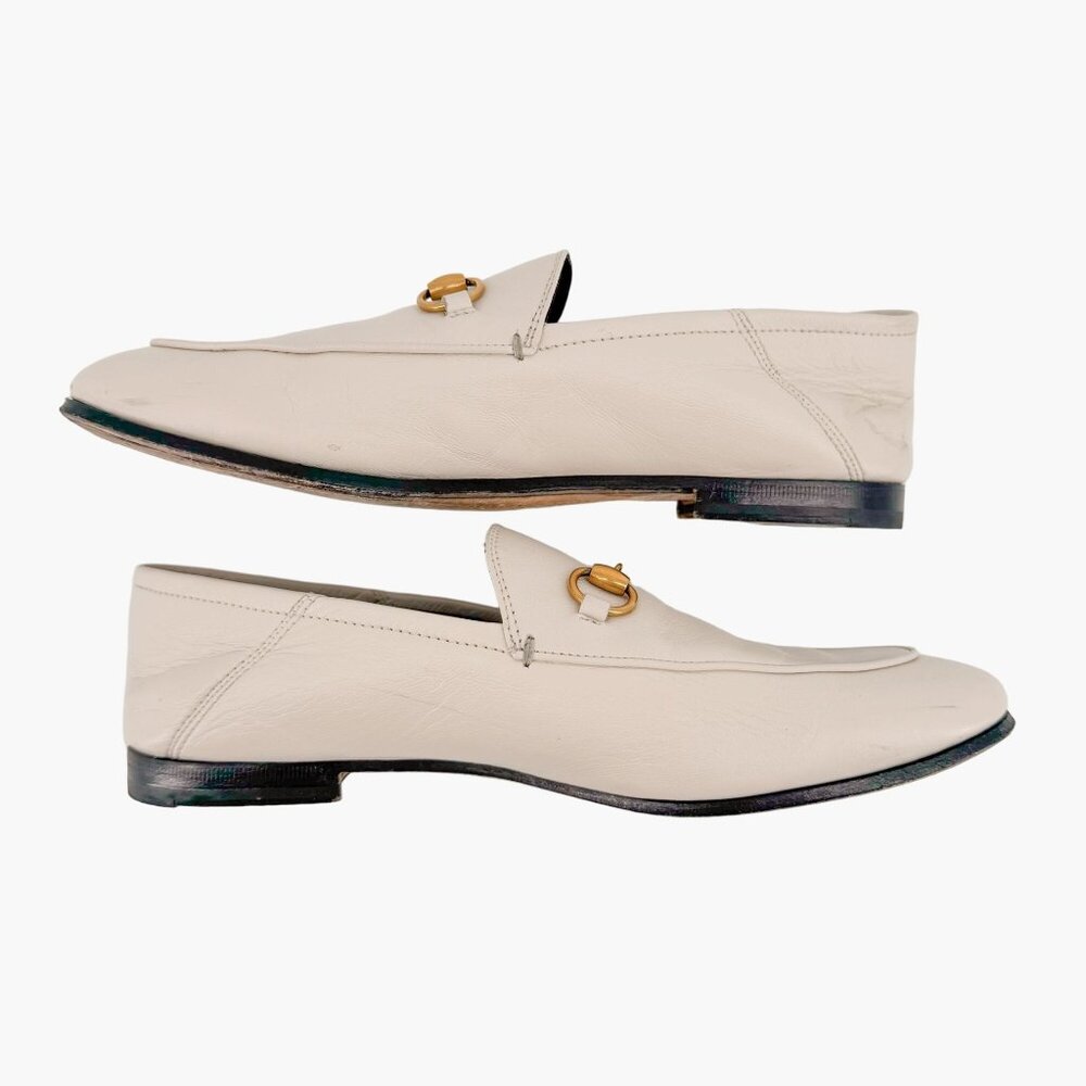 Gucci Brixton Horsebit Loafers EU 36.5 US 6.5 White Leather Flat Buckle Shoe - Picture 8 of 13